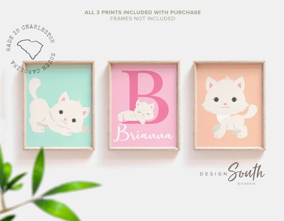Kitty cat nursery, cute cat print nursery, girls kitty cat decor, pretty kitty, kitty wall art, cat nursery art, cat nursery decor baby girl