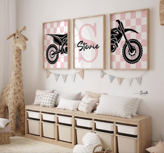 Custom Girls Motocross Wall Art: Pink Dirt Bike Room Decor