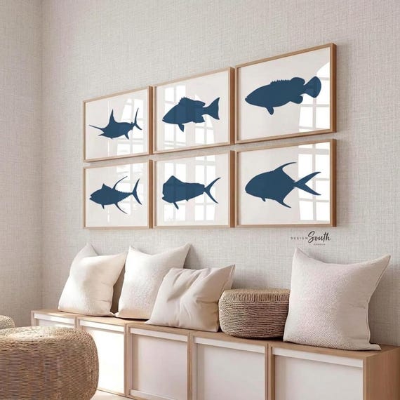 Blue Fish Nursery Art Prints: Boys Fishing Theme Decor