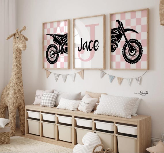 Personalized Girls Motocross Print: Pink Dirt Bike Decor