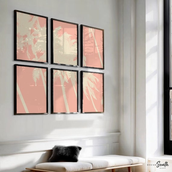Blush tropical art pink palm trees art prints, peach chic tropical themed room, palm blush pink baby girl nursery, printable wall pink baby