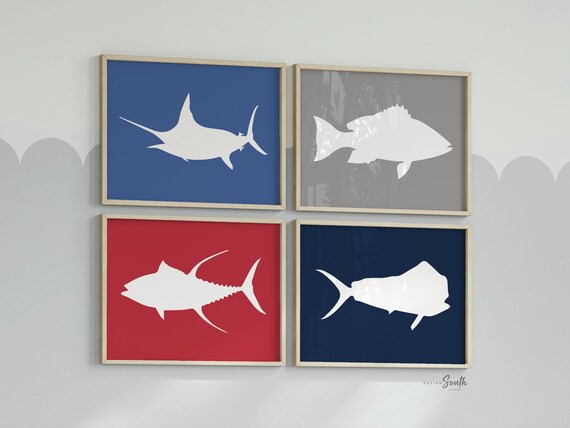 Boys bedroom fish decor, fishing nursery, fishing art for little boys, baby boy fisherman, marlin wall art, offshore deep sea fish kids art