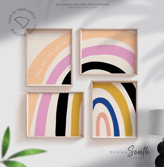 Boho rainbow wall art, boho room decor, boho nursery ideas, baby shower boho gift, rainbow themed baby room, wall art print set rainbow boho