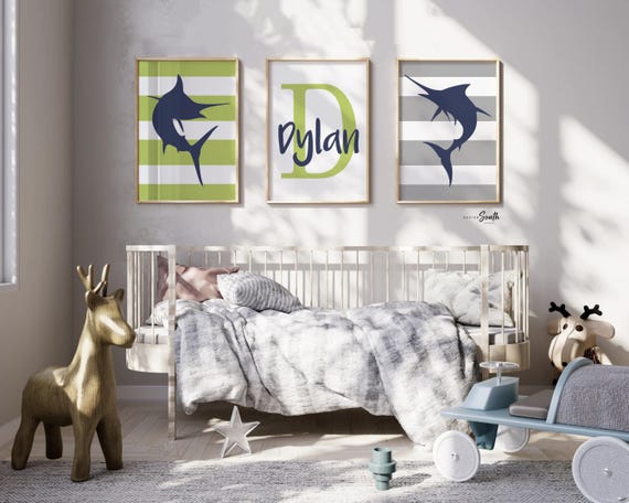 Marlin Fish Nursery Art Prints: Personalized Boy's Bedroom Decor