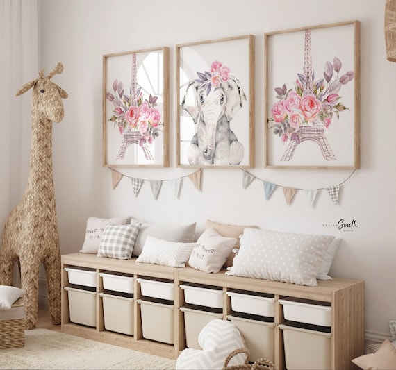 Parisian nursery decor ideas, girl travel room decor, baby animal travel themed, paris girl bedroom art, paris themed girl nursery decor