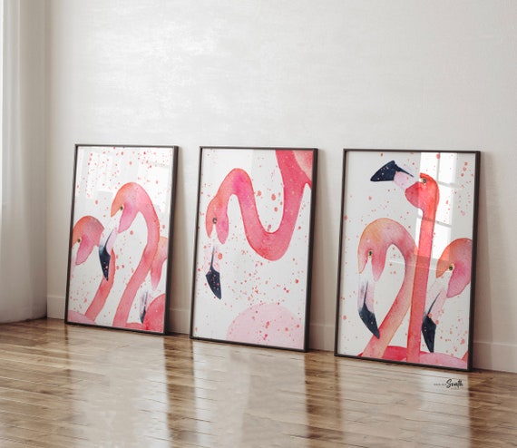 Pink flamingo wall art, little girl room art pink flamingos, pink flamingo nursery wall ideas, pink flamingo decor, wall art for girls room