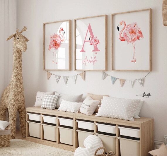 Tropical nursery baby gift, pink flamingos nursery wall, flamingo little girl bedroom, baby girl nursery ideas, themed nursery tropical girl