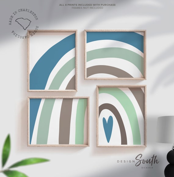 Blue rainbow art, blue hue rainbow, blue and green rainbow, gender neutral baby room, boy bedroom wall decor, nursery prints, rainbow prints