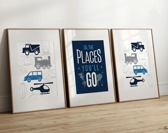 Colorful Car Canvas Wall Art Construction Decor For Boys Bedroom Watercolor Truck B Ship Train Pictures Toddler Boy Room Decor Cartoon Vehicle Paintings For Kids Nursery Home Decorations 12x12" 4Pcs