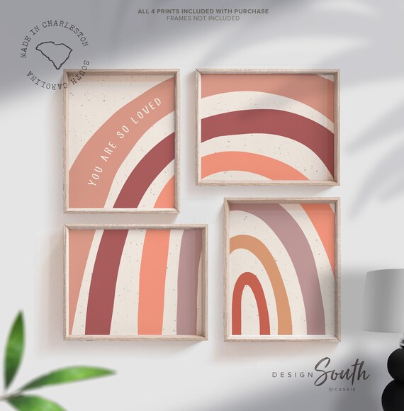 Boho blush mauve nursery, you are so loved, nursery wall art rainbow, over bed or crib art, neutral wall art, boho kids bedroom playroom art