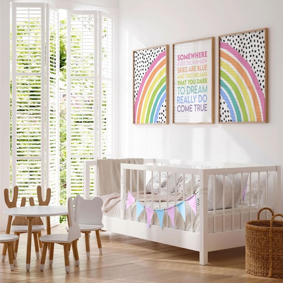 Rainbow Nursery Art Print: "Somewhere Over The Rainbow" Kids Room Decor