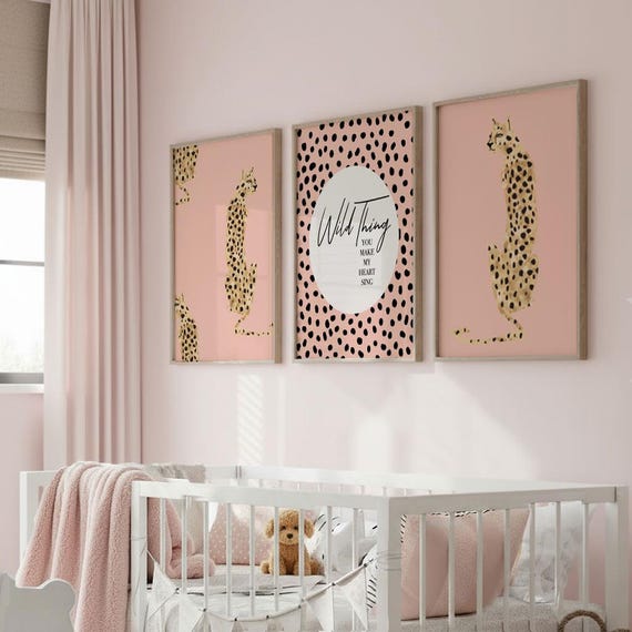 Peach Cheetah Nursery Art Print Set: Modern Safari Decor