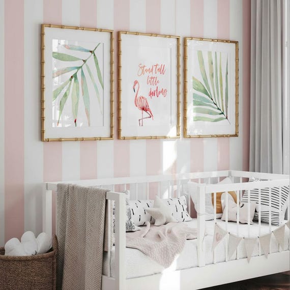 Flamingo Nursery Art Prints: Tropical Palm Decor, Inspirational Quote