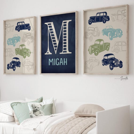 Baby boy nursery decor, baby boy nursery art, boy bedroom decor, boy bedroom art, retro car nursery art, retro car nursery decor, truck art