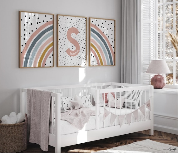 Personalized name print matching rainbow, girl nursery art, little girl bedroom wall art, baby girl nursery initial name gift, rainbow room
