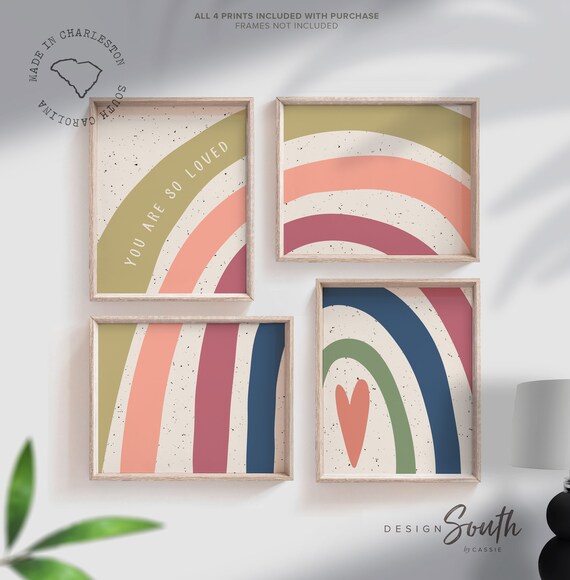 Boho rainbow nursery, you are so loved, nursery wall art rainbow, over bed or crib art, neutral color wall art, boho kid bedroom playroom