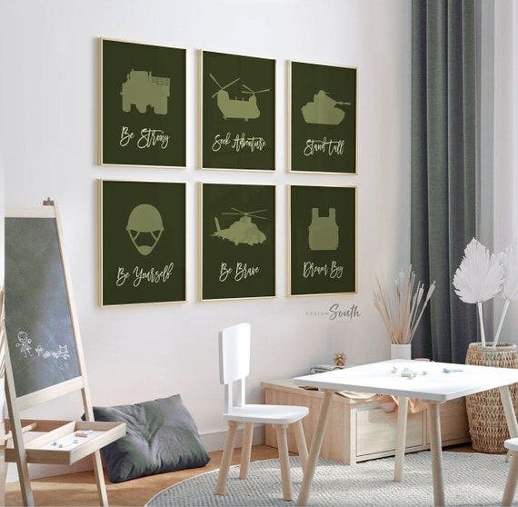 Army wall art, prints for kids, positive affirmation print, military style prints, military style theme room, boys prints, boys army decor