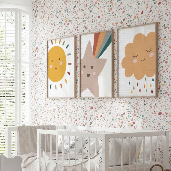 Boho Nursery Print Set: Cloud, Sun, Star Wall Art