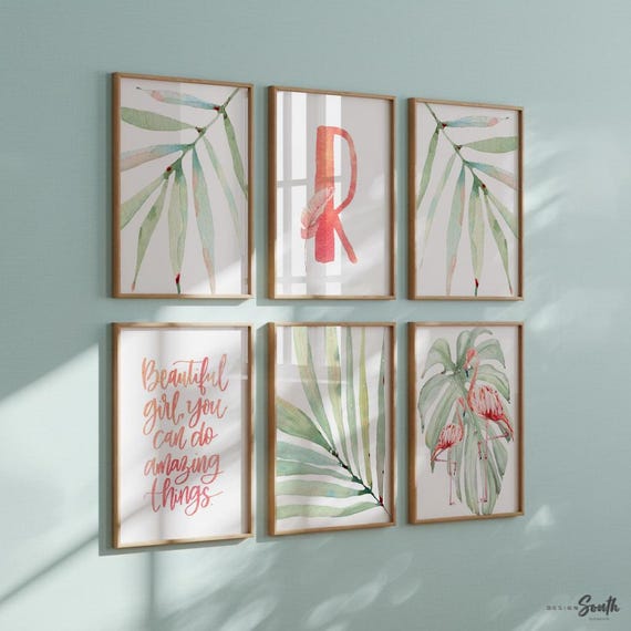 Tropical Flamingo Nursery Decor: Watercolor Prints, Custom Monogram
