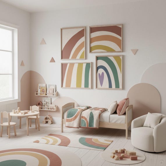 Neutral Boho Rainbow Nursery Prints: Earthy Tones Wall Art