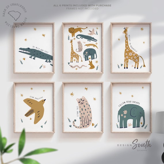 Kid bedroom nursery animal art prints, baby animal prints, woodland animal nursery wall decor gender neutral, wild baby animals, safari baby