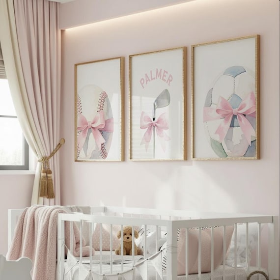 Pastel Sports Nursery Prints – Set of 3 Watercolor Wall Art
