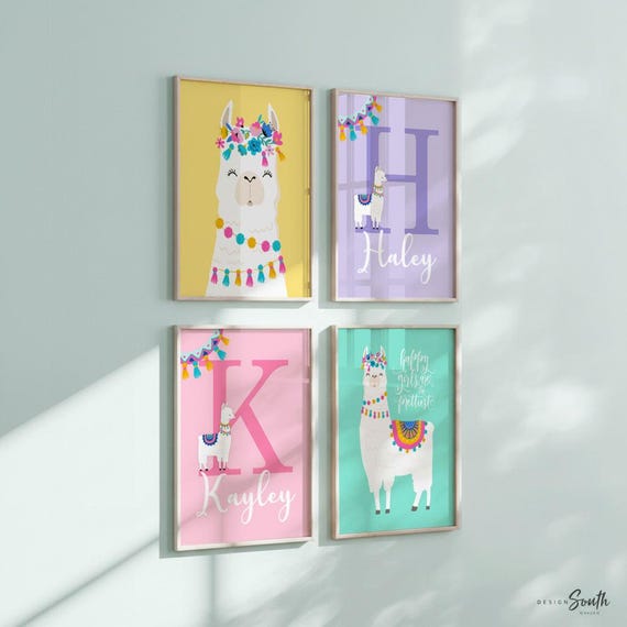 Personalized Llama Sister Room Decor: Sibling or Twin Girl Art Prints