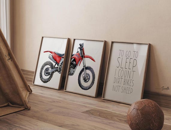 Red Dirt Bike Watercolor Prints: Boys Room Decor, Motocross Art - Set of 3