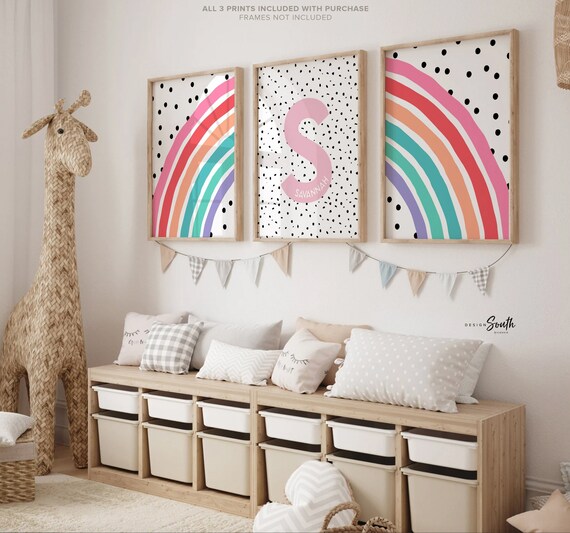 Baby girl nursery decor, hot pink teal prints for nursery, prints for little girl's bedroom, pink wall art idea for girl, pink and teal name