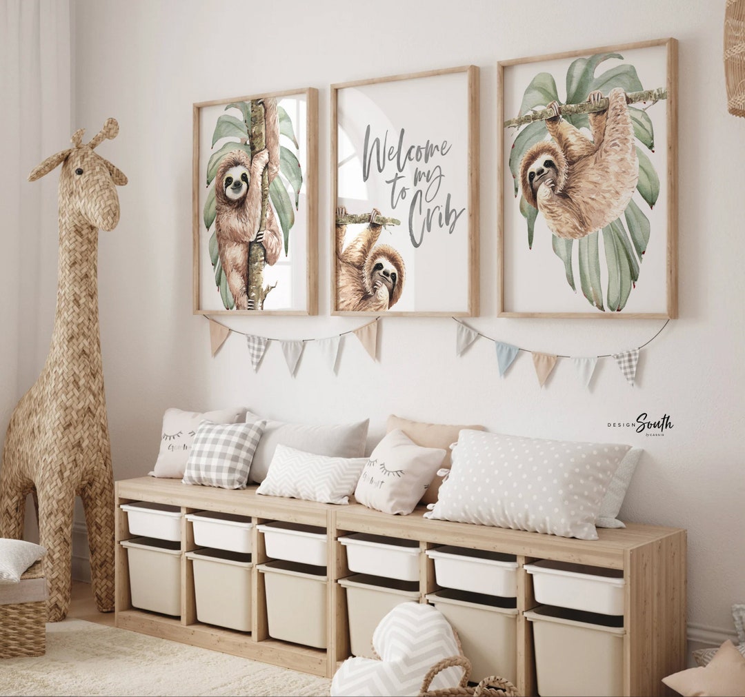 Sloth Wall Art Set, Sloth Themed Baby Nursery, Sloth Nursery Ideas ...