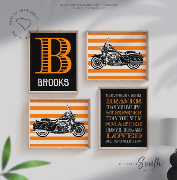 Harley davidson nursery theme gift, boys name motorcycle theme wall art, road king harley davidson, little boys room motorcycle decor custom