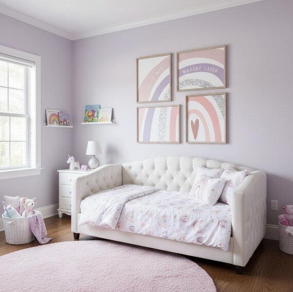 Personalized Sister Rainbow Print Set: Pink & Purple Nursery Decor