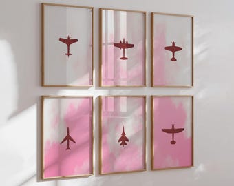 Pink Airplane Nursery Art Prints, Aviation Decor
