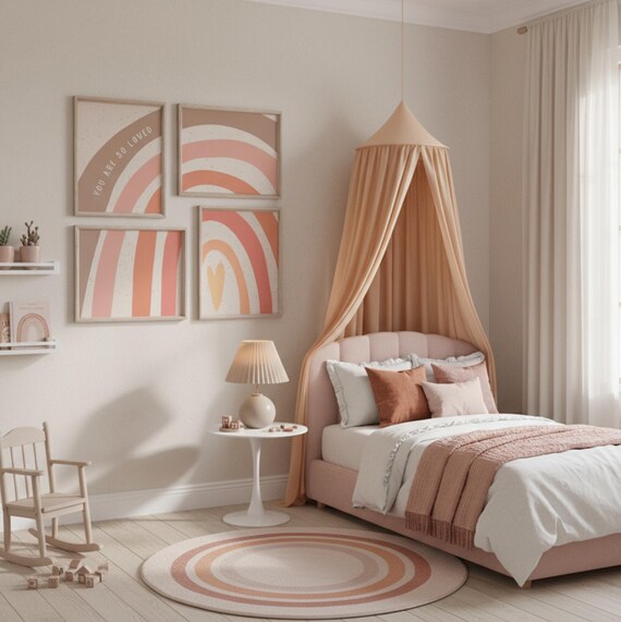 Rainbow Nursery Prints: Boho Coral Girl Room Decor (UNFRAMED, Customizable Colors)