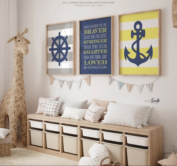 Baby boy nautical nursery decor, yellow nautical, gender neutral nursery, unisex nursery, wall art for boys, nautical wall decor for bedroom