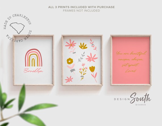 Sweet flower nursery art pink and gray, floral nursery decor, pink gray nursery wall art, girls pink floral art, girl rainbow floral nursery