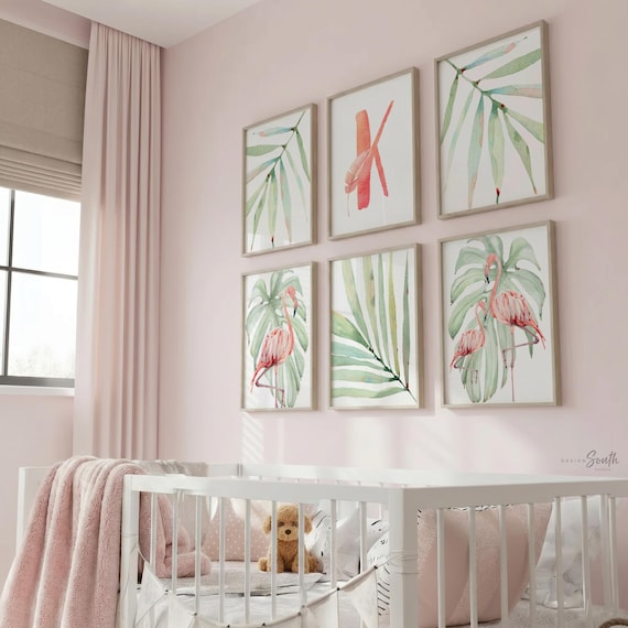 Flamingo Nursery Art Prints: Tropical Watercolor Decor Set