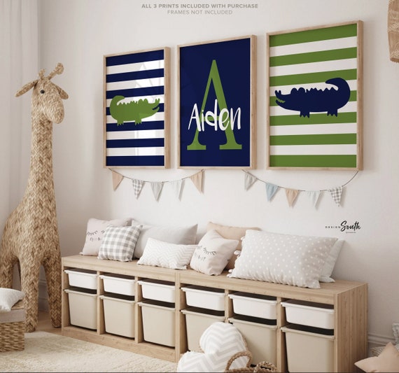 Big boy bedroom alligator theme, baby boys alligator nursery decor, navy blue and green nursery decor, decor boys room, children's playroom