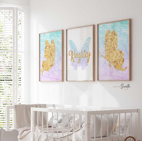 Butterfly girl's room wall art, butterfly nursery, heart nursery art, butterfly nursery decor, butterfly wall poster prints decor for girls