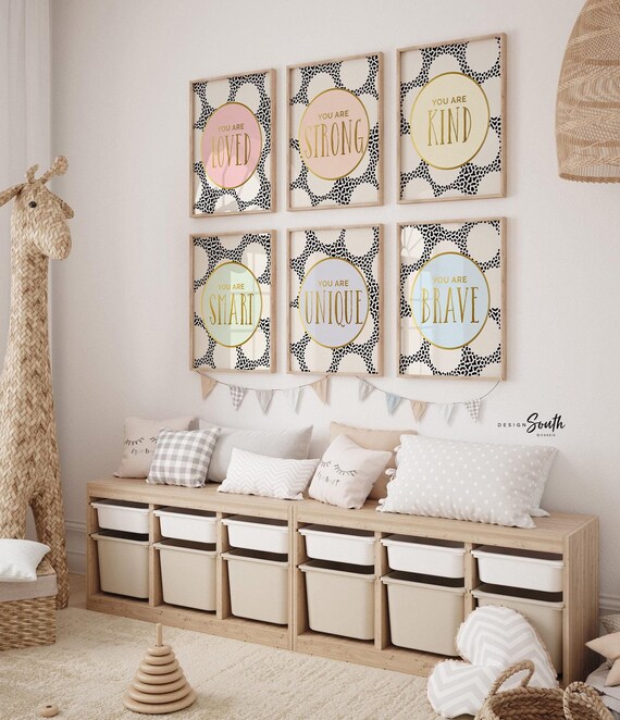 Kid playroom wall art posters, prints colorful inspirational, toddler playroom motivational quote artwork, children playroom wall pictures