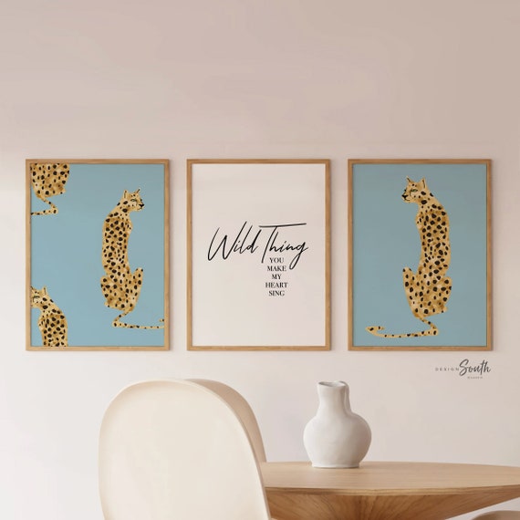 Blue leopard cheetah prints, blue jungle cheetah, boy safari nursery art wild thing quote, unisex cheetah art, boho jungle blue vintage art