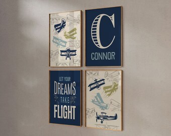 Airplane Nursery Art Prints: Aviation Theme, Boy's Room Decor