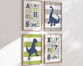 Láminas decorativas de dinosaurios para la habitación infantil: T-Rex, ABC, 123