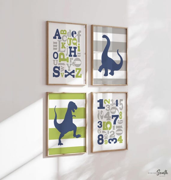 Dinosaur Nursery Wall Art Prints: T-Rex, ABC, 123