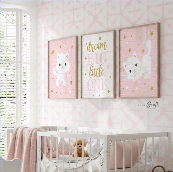Pink Kitten Nursery Art: Dream Big, Cat Lover Decor