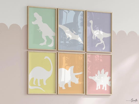 Pastel Dinosaur Art Prints: Girl Nursery Bedroom Decor
