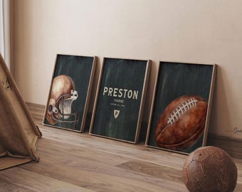 Personalized Football Nursery Art: Vintage Sports Prints, Boys Room Decor