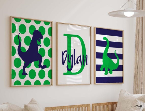 Big boy bedroom wall art, dinosaur decor, wall decor for boys, boys bedroom green navy blue, boys nursery green navy, boys dinosaur bedroom
