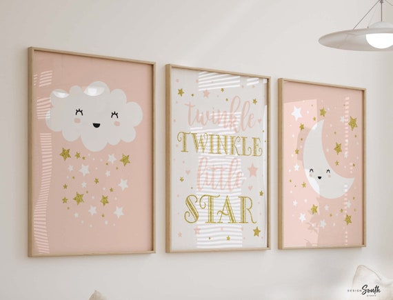 Peach and gold nursery, blush pink nursery art, gift for baby girl, quote for nursery, pink nursery decor, star theme, little girls room art