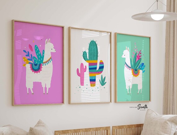 Nursery succulent decor, nursery succulent art, girls bedroom cactus llama succulent theme decor, girl cactus decor, alpaca decor, pink mint